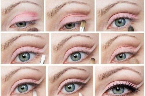 Maquiagem rosa para olhos caídos