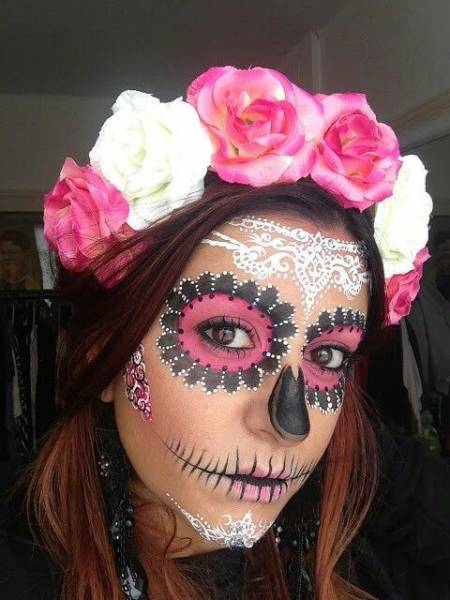 maquiagem rosa de caveira mexicana