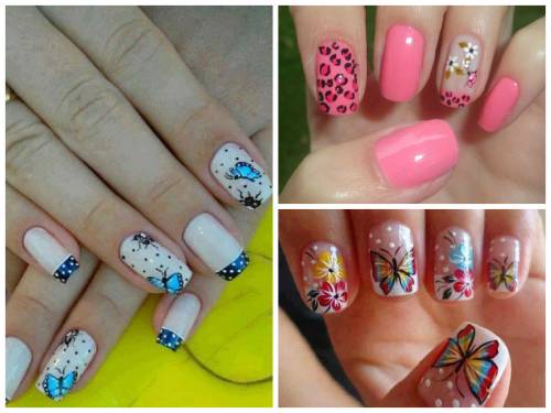 ideias nail art borboletas e flores